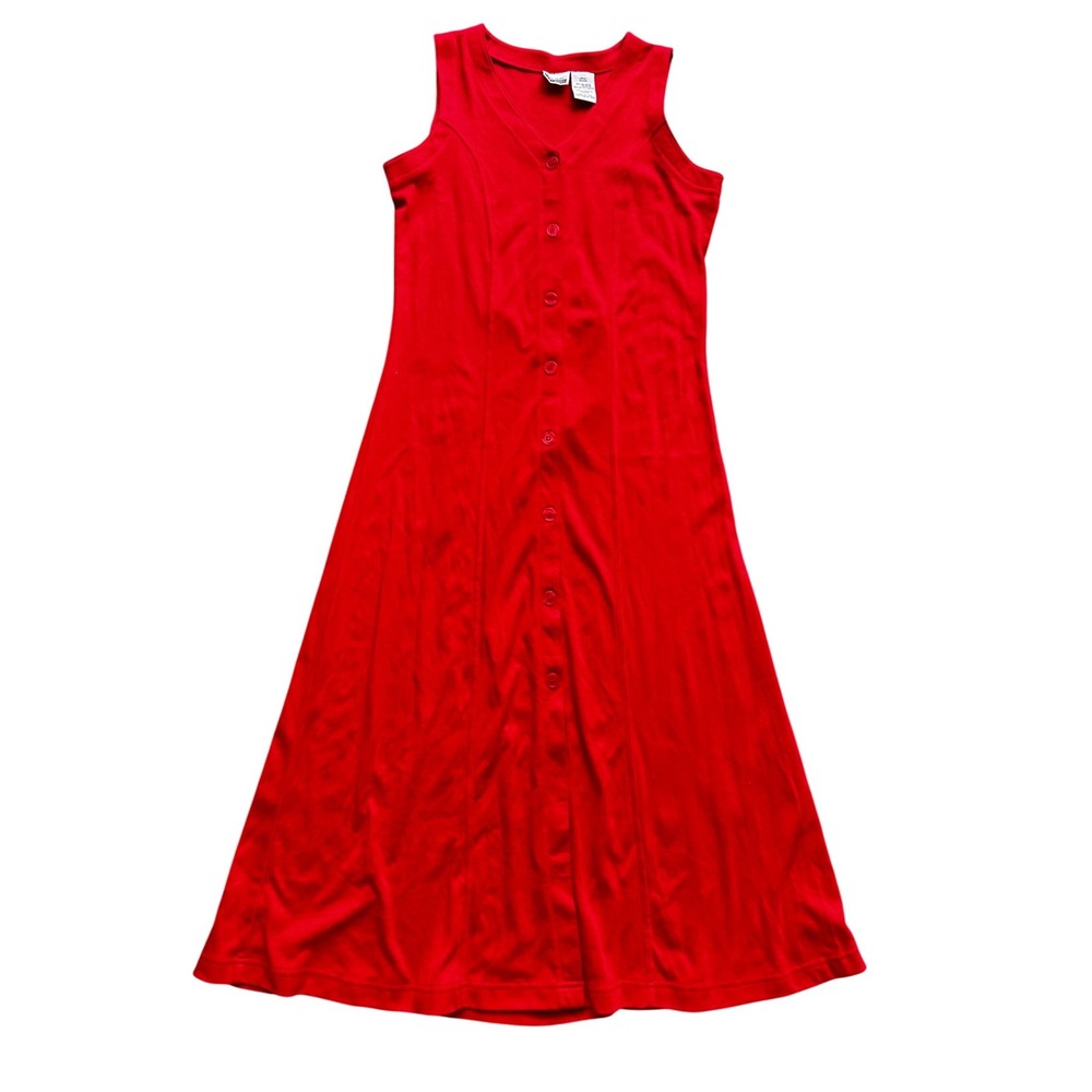 Basic Editions Womens Red Button Down Sleeveless Tie Back Midi Dress Large